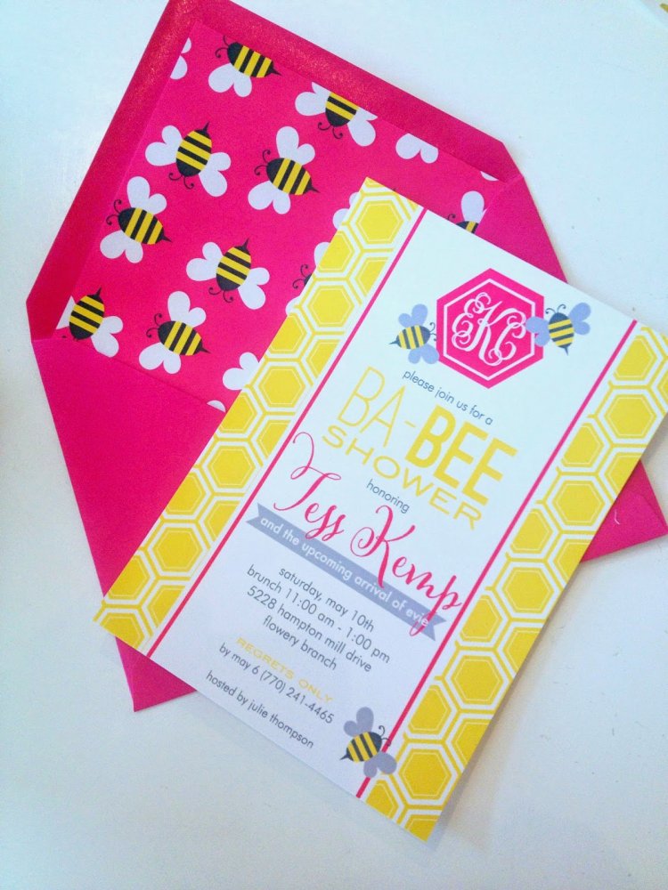 Pink and Yellow Bee Baby Shower Invitation