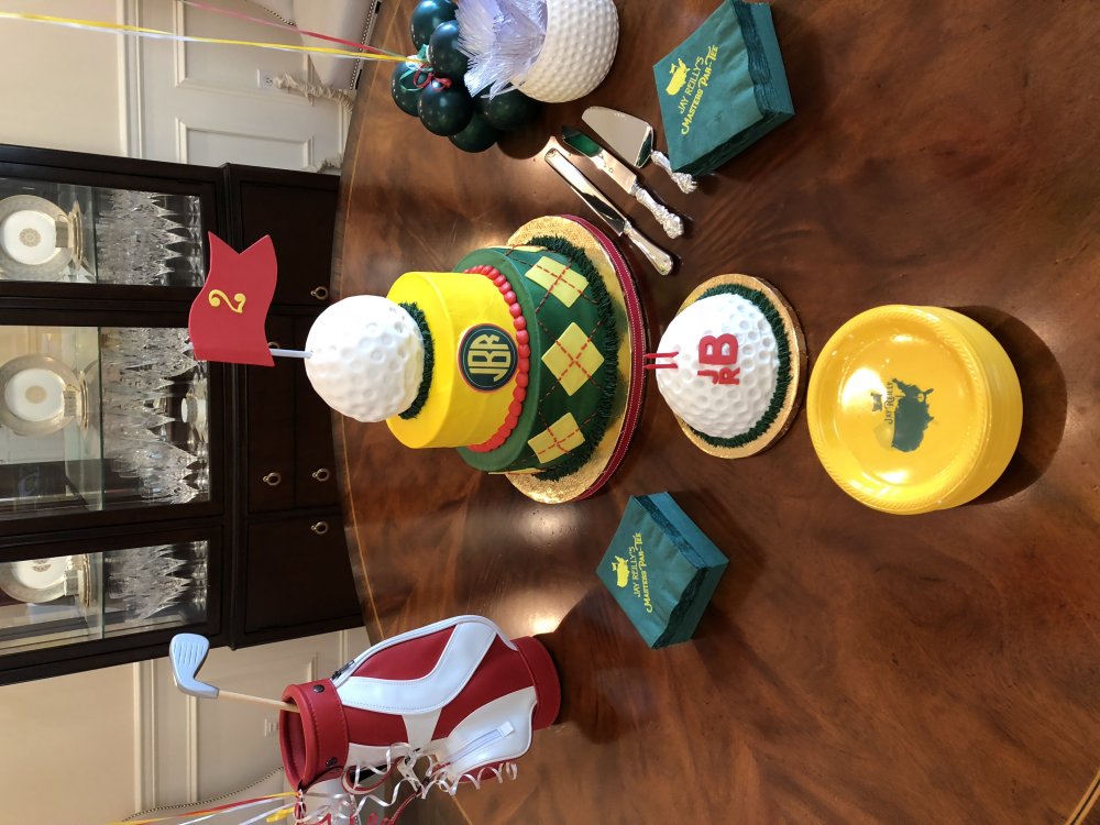 Monogrammed golf ball birthday cake